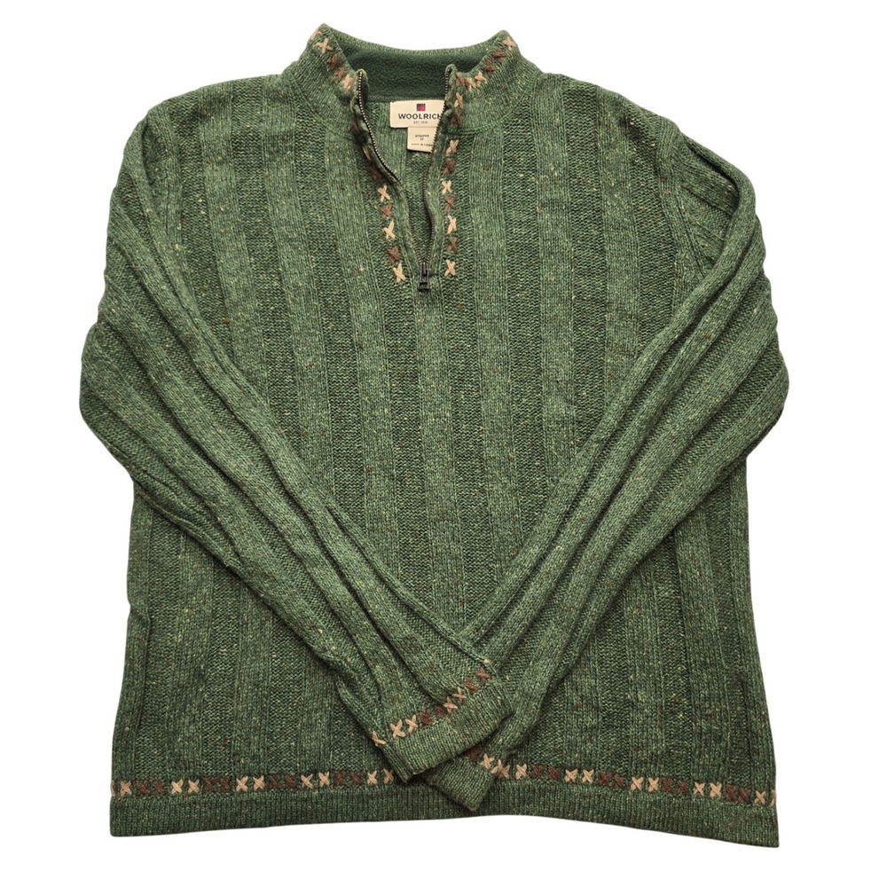 Woolrich Quarter Zip Ribbed Sweater Moss Green Embroidered Gorpcore Womens M